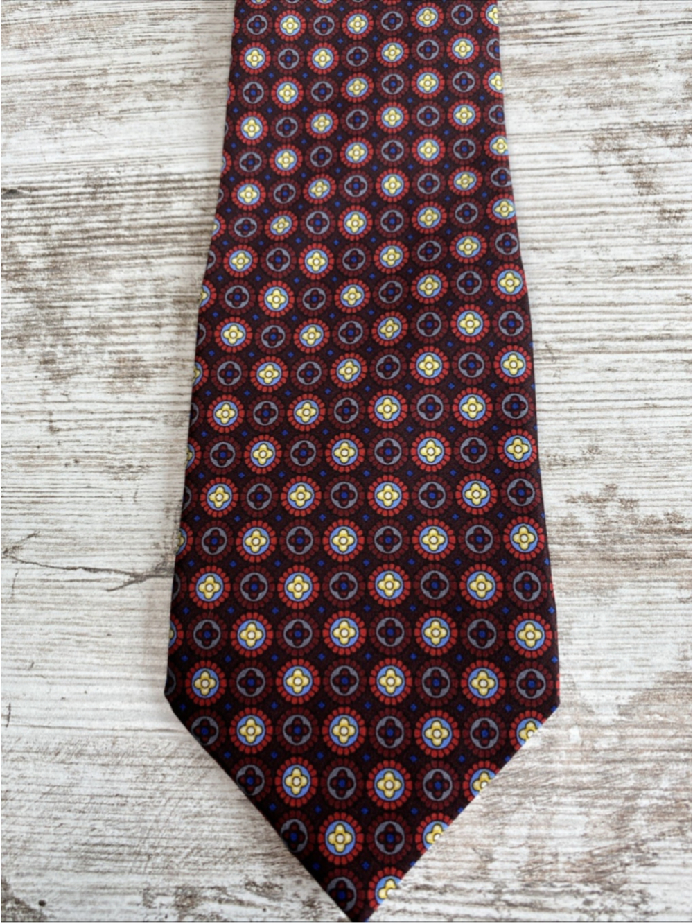 Bruno Piattelli Silk Tie Medallion Red Blue Yellow 58” 3.25” Mens Necktie
